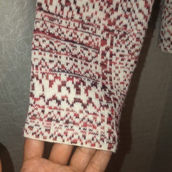 Target M Open Front Knit Shawl Jacket Style Cardigan Ivory Burgundy Rust - Picture 5 of 8